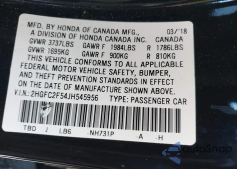 2018 Honda Civic Lx from USA, damaged, VIN 2HGFC2F54JH545956